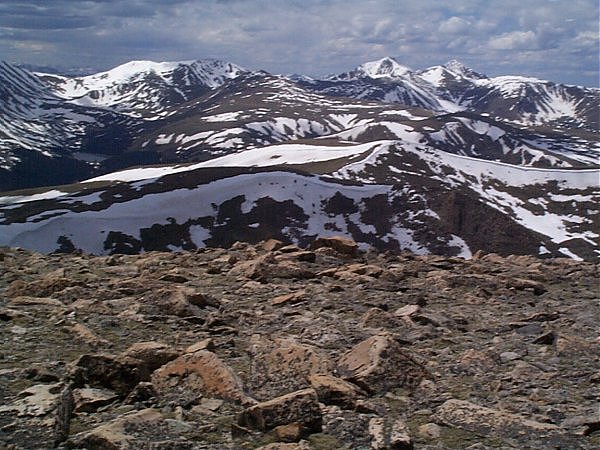 The long circuitious traverse (center left) to/from the summit of Gray Wolf Mountain.