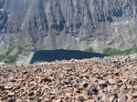Looking down from the summit to the south you can see the larger of the Blue Lakes along Monte Chriso Creek.